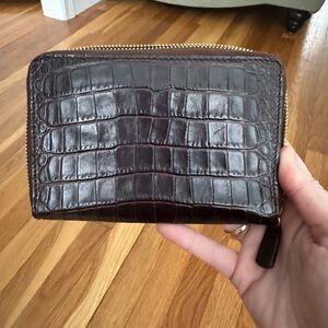 Smythson Croc-Embossed Dark Brown Leather Wallet